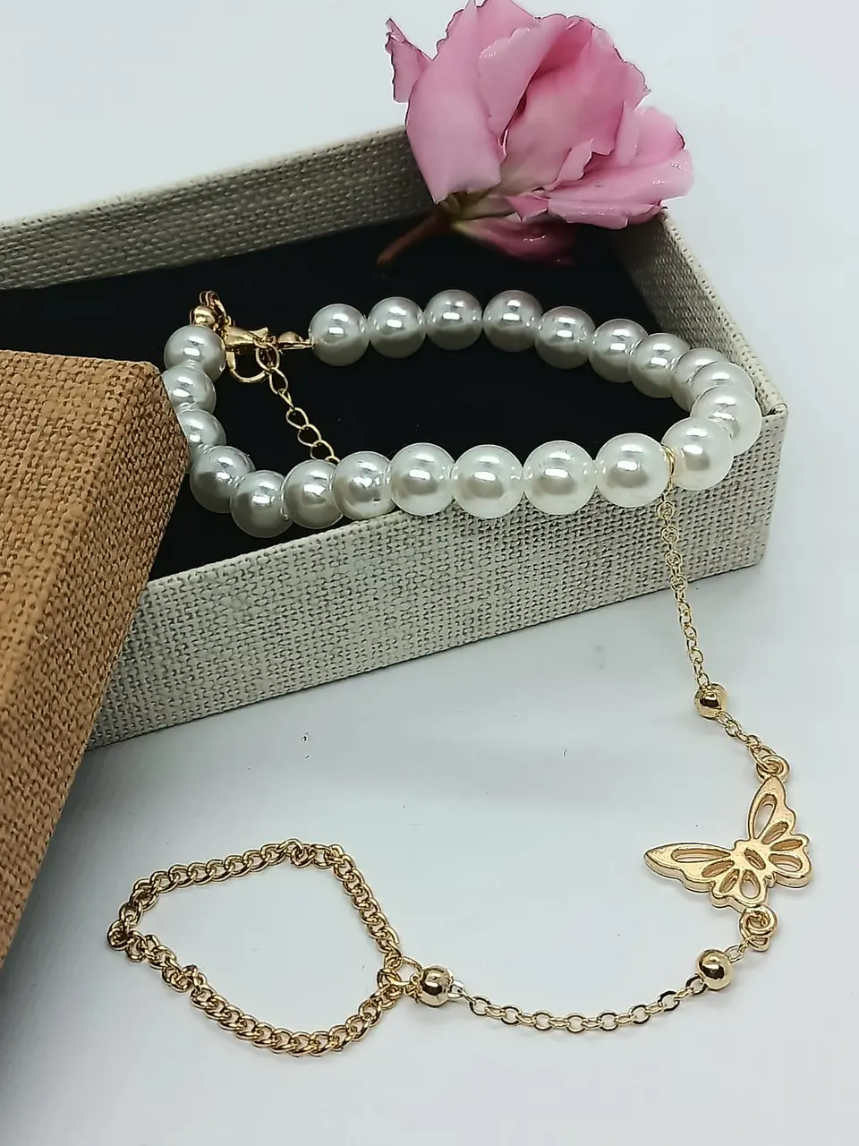 Pulsera De Mano Y Dedo Perlas Mariposa Handlet 2