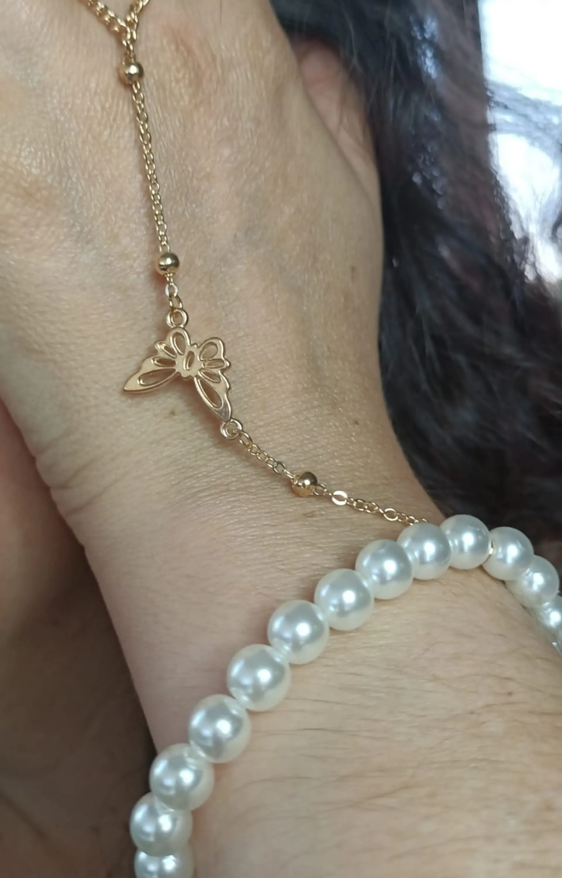 Pulsera De Mano Y Dedo Perlas Mariposa Handlet 3