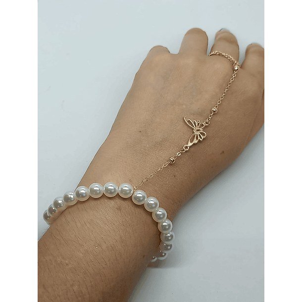 Pulsera De Mano Y Dedo Perlas Mariposa Handlet 4