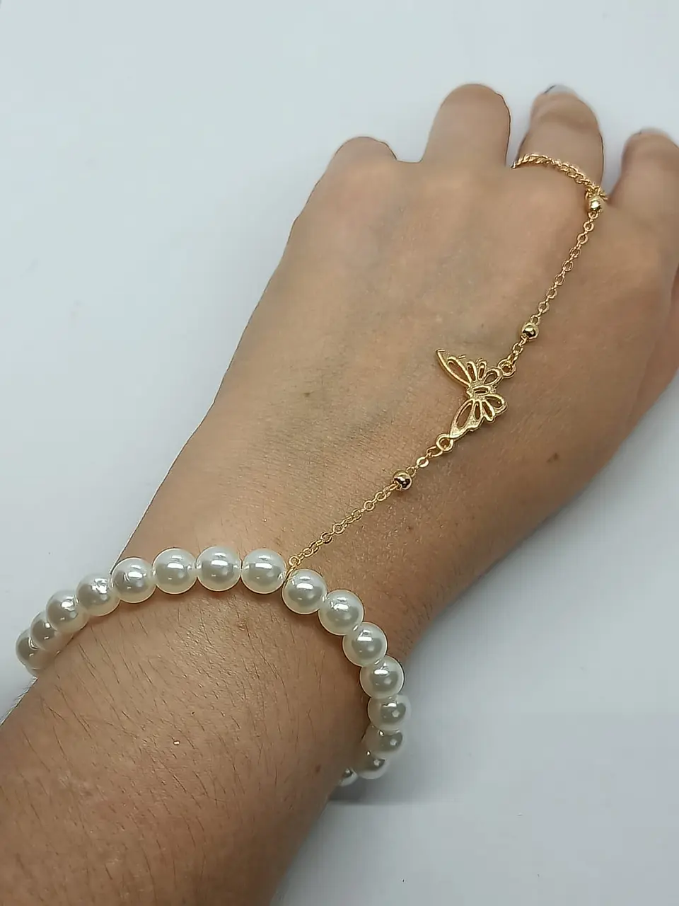 Pulsera De Mano Y Dedo Perlas Mariposa Handlet 4