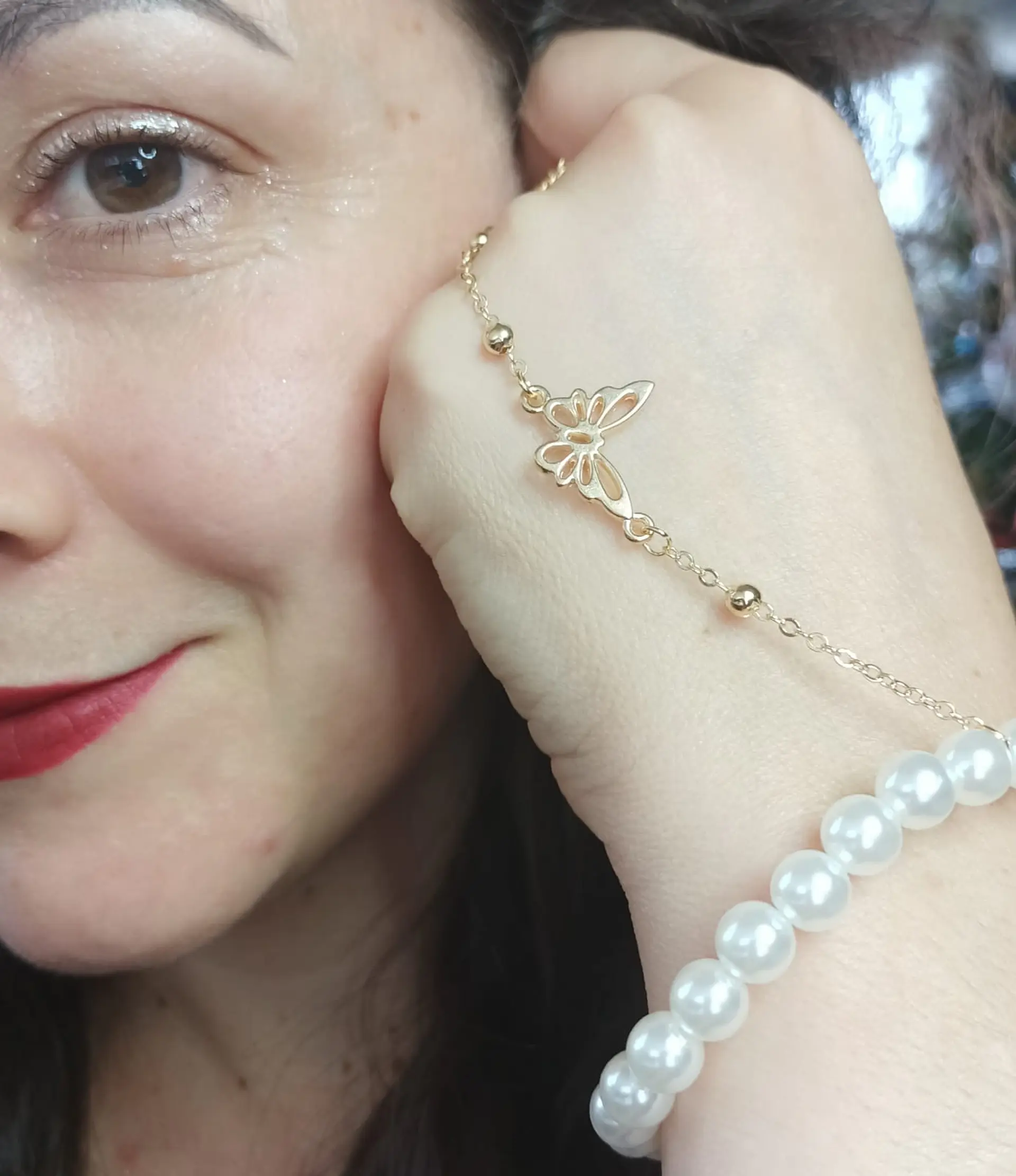 Pulsera De Mano Y Dedo Perlas Mariposa Handlet 5
