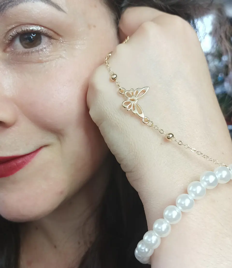 Pulsera De Mano Y Dedo Perlas Mariposa Handlet 5