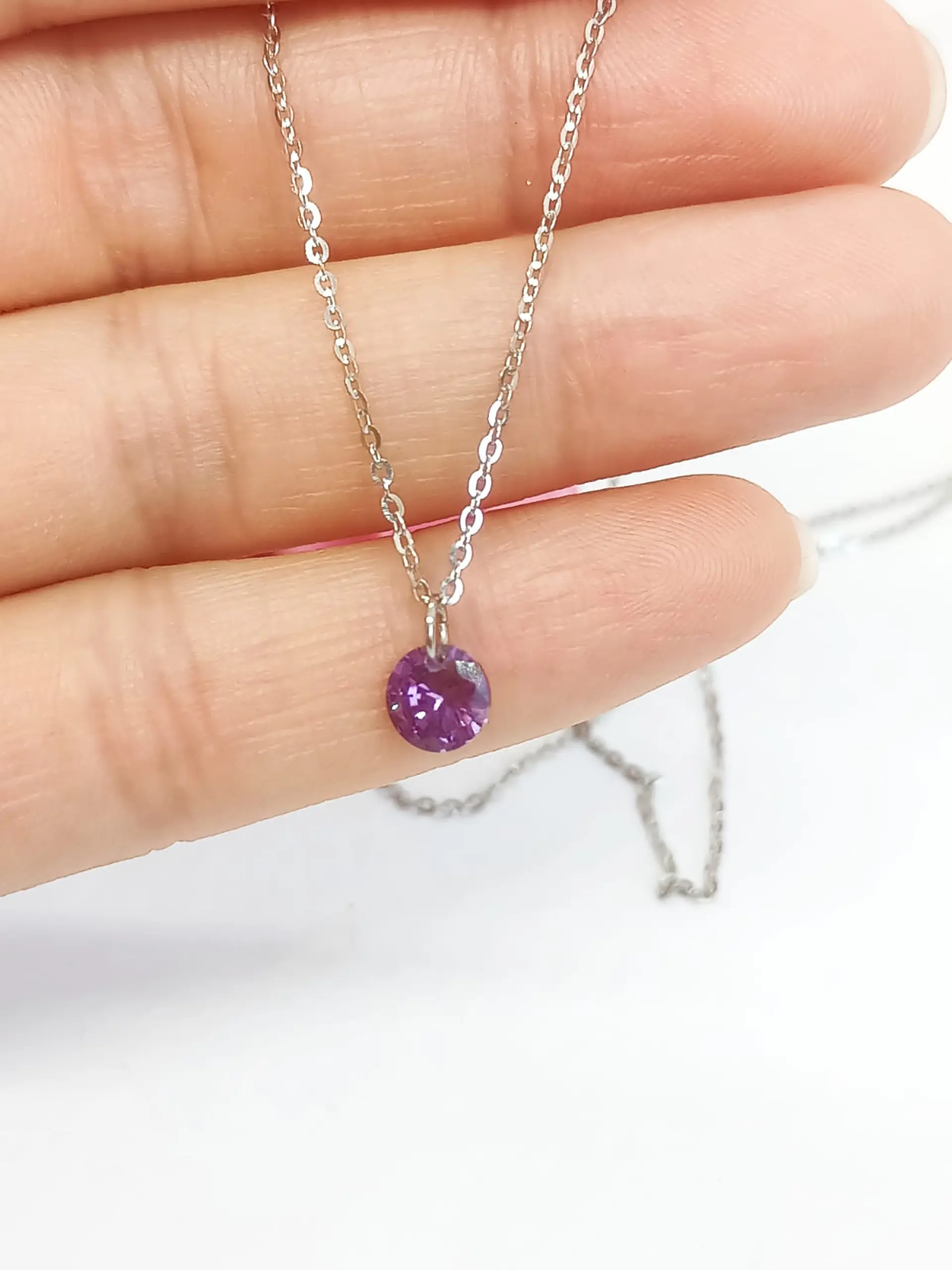 Colgante Collar Punto Luz Zirconio Colores Plata fina ley S925 9