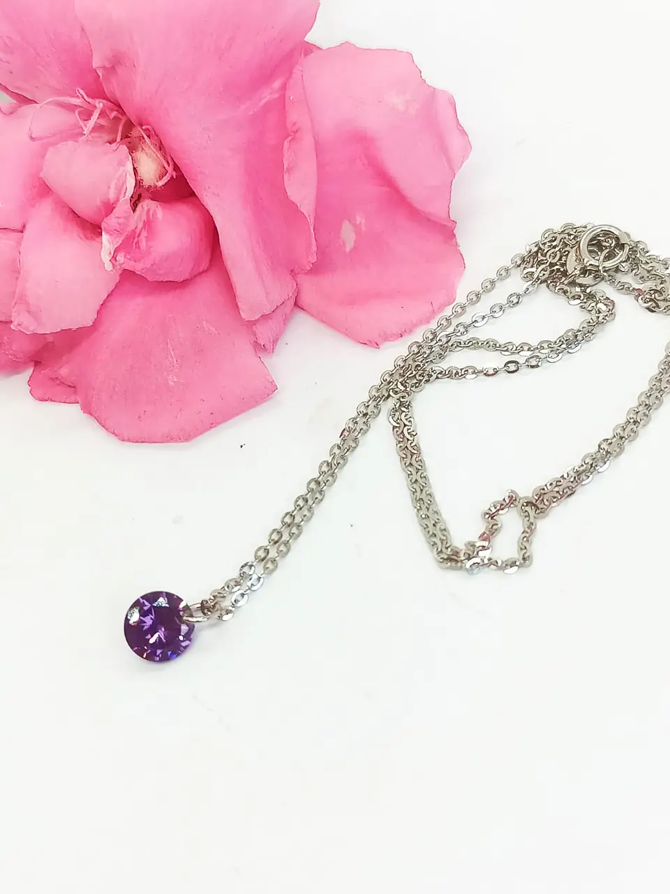 Colgante Collar Punto Luz Zirconio Colores Plata fina ley S925 10