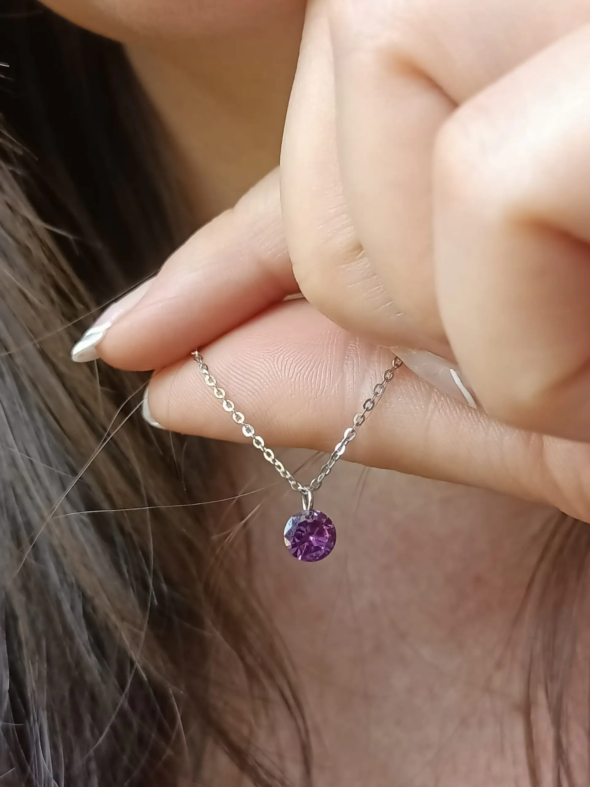 Colgante Collar Punto Luz Zirconio Colores Plata fina ley S925 11