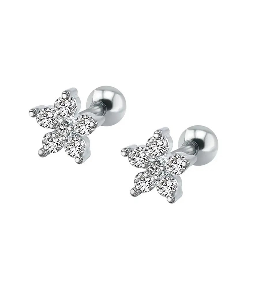 Aros Seguridad Flor o Estrella hipoalergénicos Piercing Helix  1