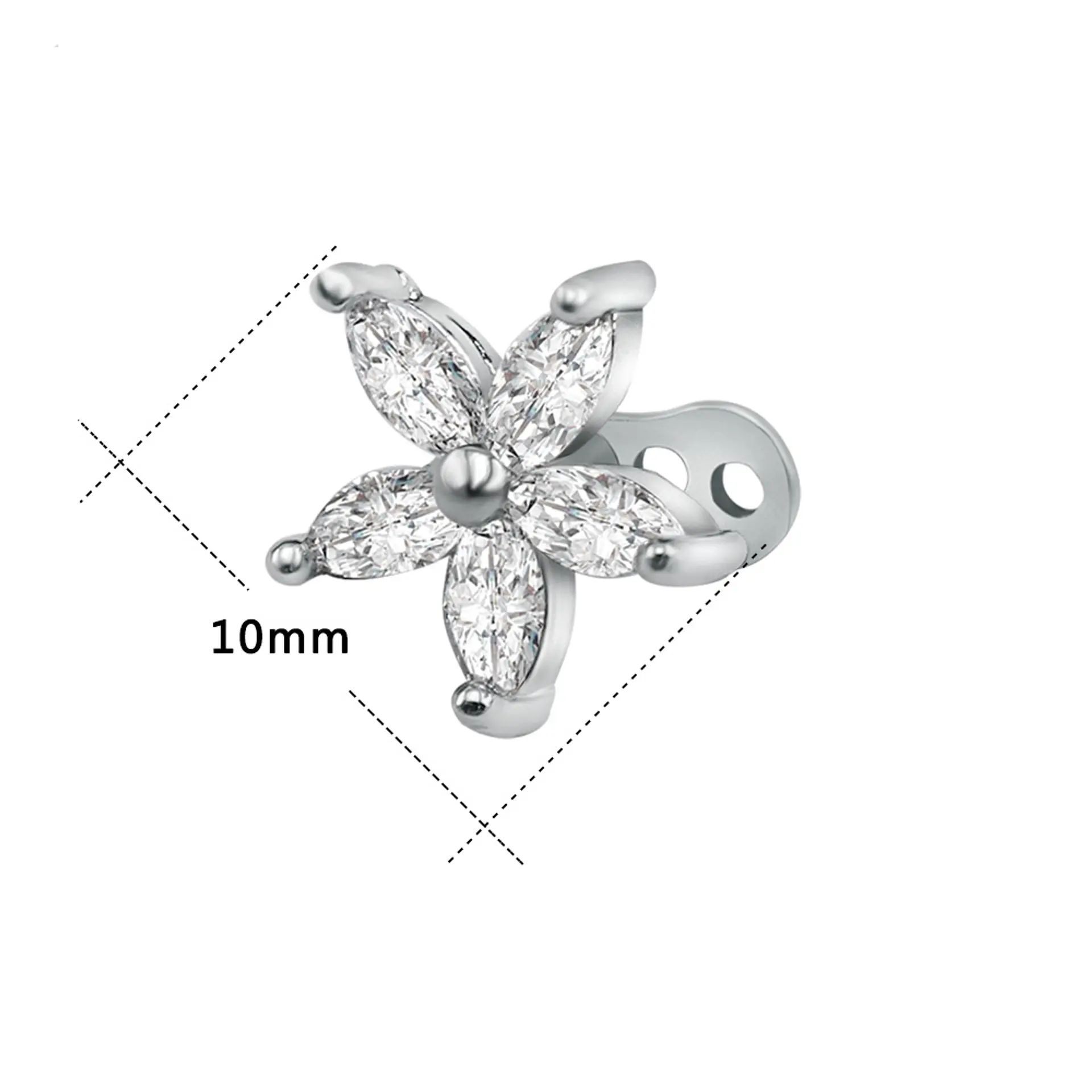 Piercing Ancla Dermica tuerca Piel Acero Flor Zirconia Punk 2