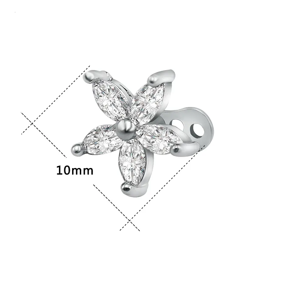 Piercing Ancla Dermica tuerca Piel Acero Flor Zirconia Punk 2