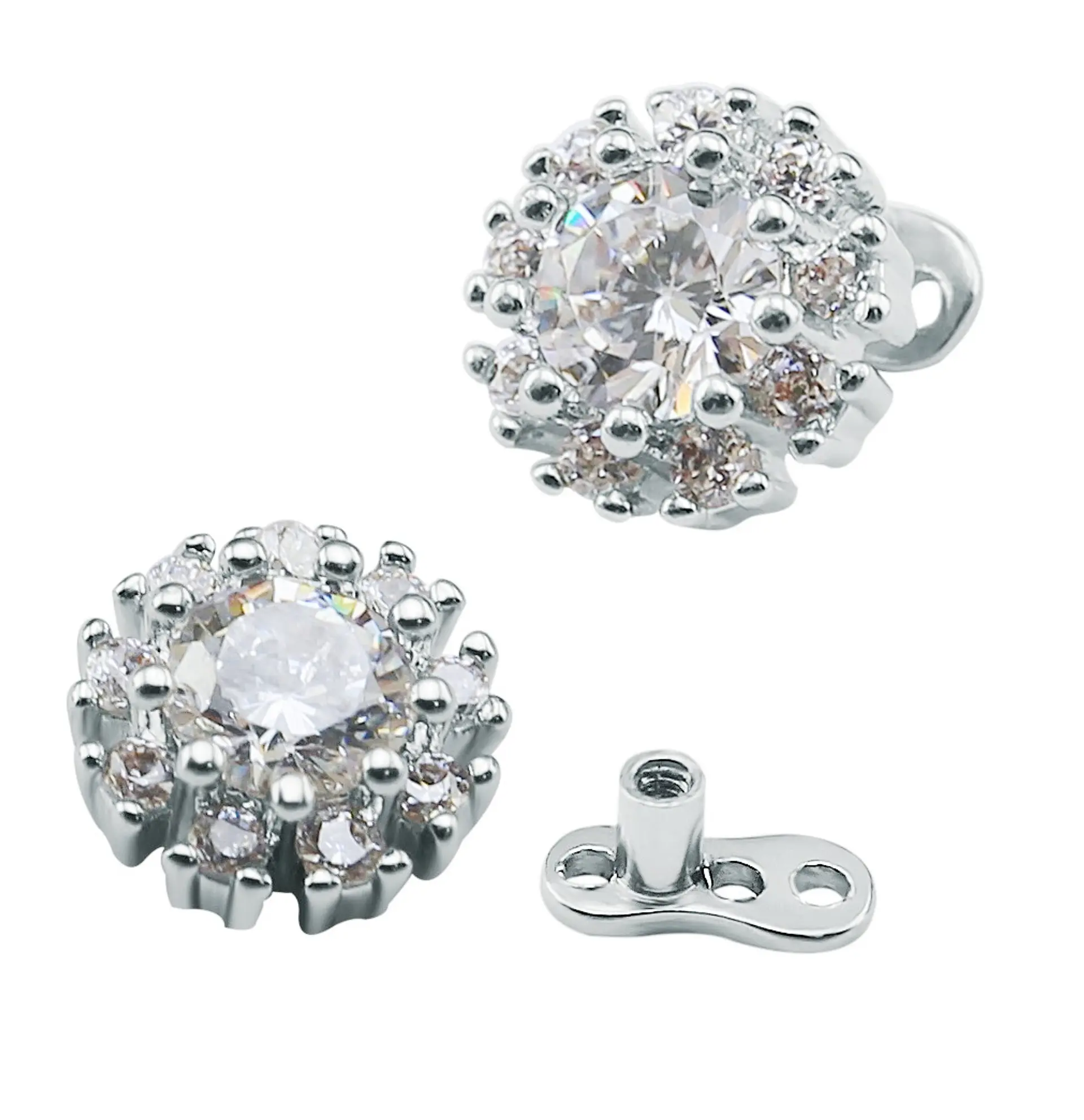 Piercing ancla dermal Flor Redonda de Titanio con zirconios 1
