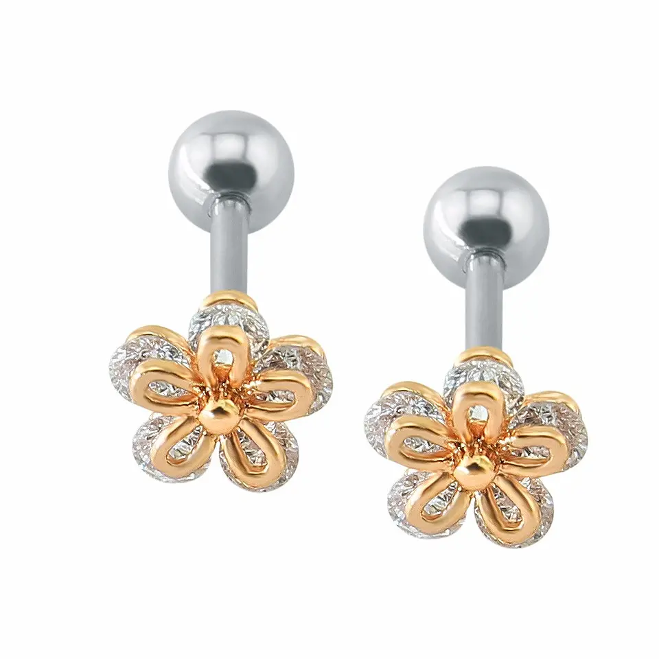 Aros Flor con Zirconias Niña Adulto Piercing Conch Helix 1