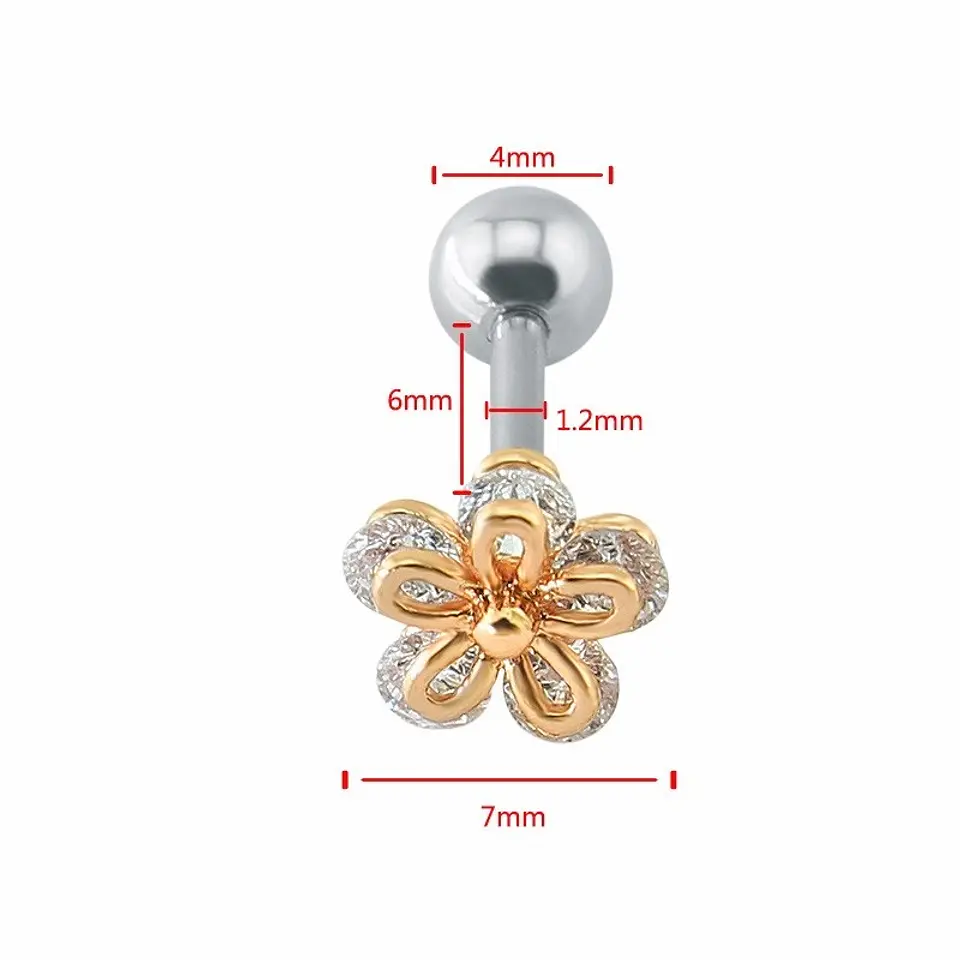 Aros Flor con Zirconias Niña Adulto Piercing Conch Helix 2