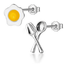 Pendientes asimétricos Huevos y cubiertos plata fina 925 