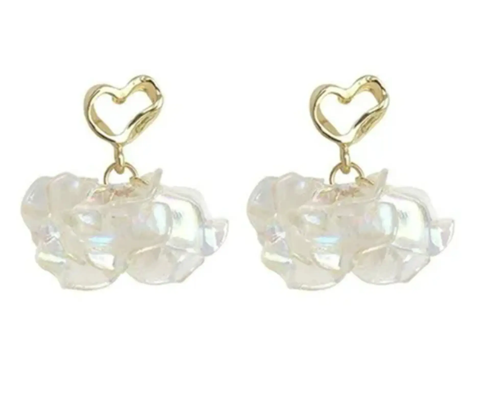 Pendientes Pétalos Asimétricos petalos tornasoles corazón dorado 1