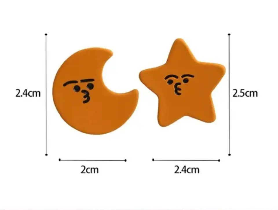 Pendientes Asimetricos Luna y Estrella amarilla suave resina epoxi  5