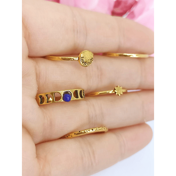 Set 5 Anillos midi Fase Lunar Apilables Vintage 5