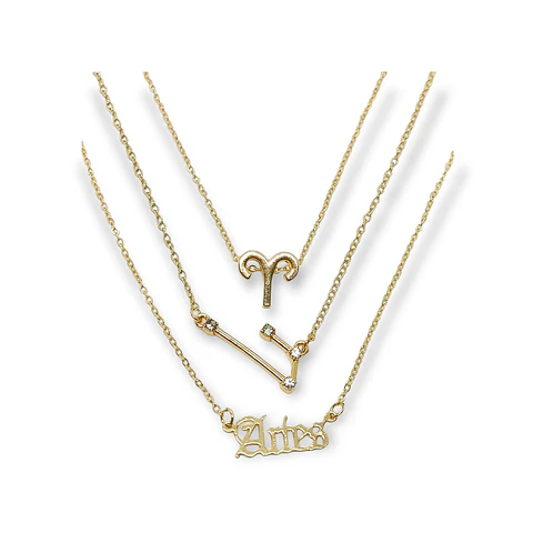 Collar Multicapa 3 En 1 Colgantes Zodiaco Constelaciones baño de oro 14kl