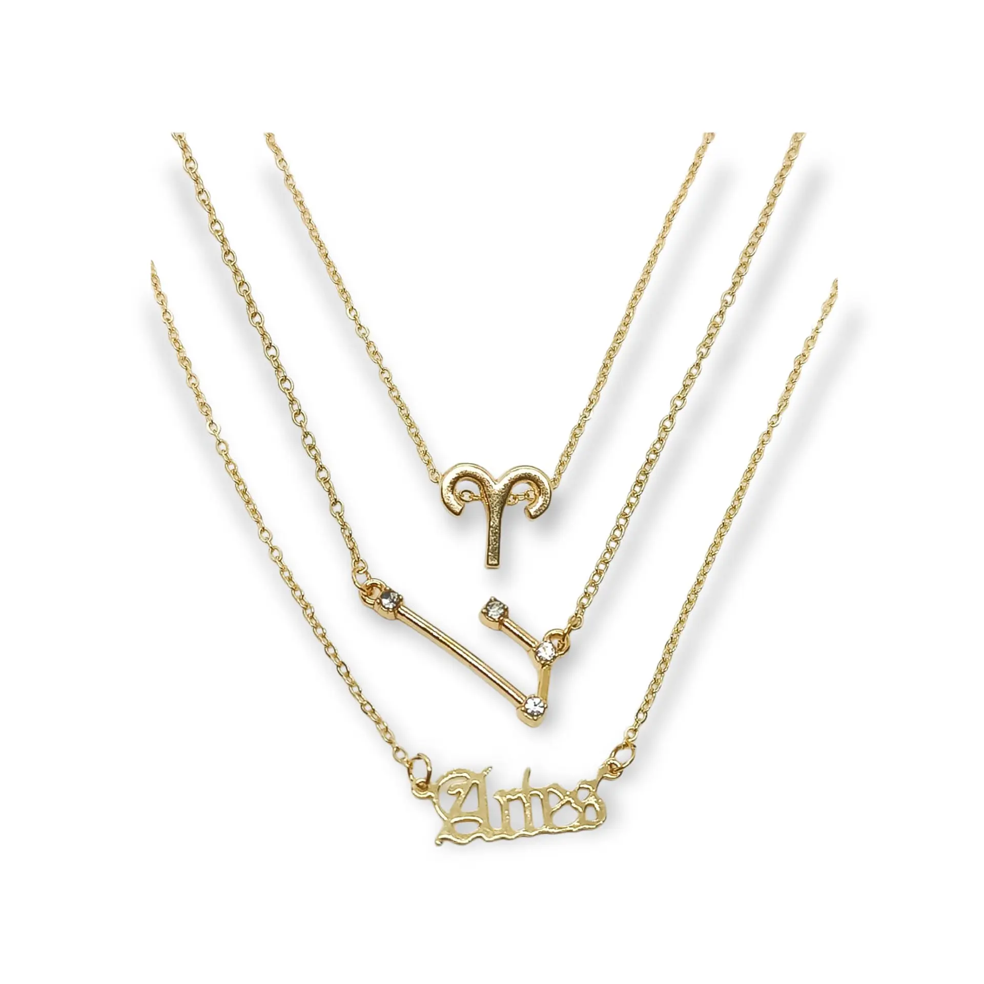 Collar Multicapa 3 En 1 Colgantes Zodiaco Constelaciones baño de oro 14kl 1