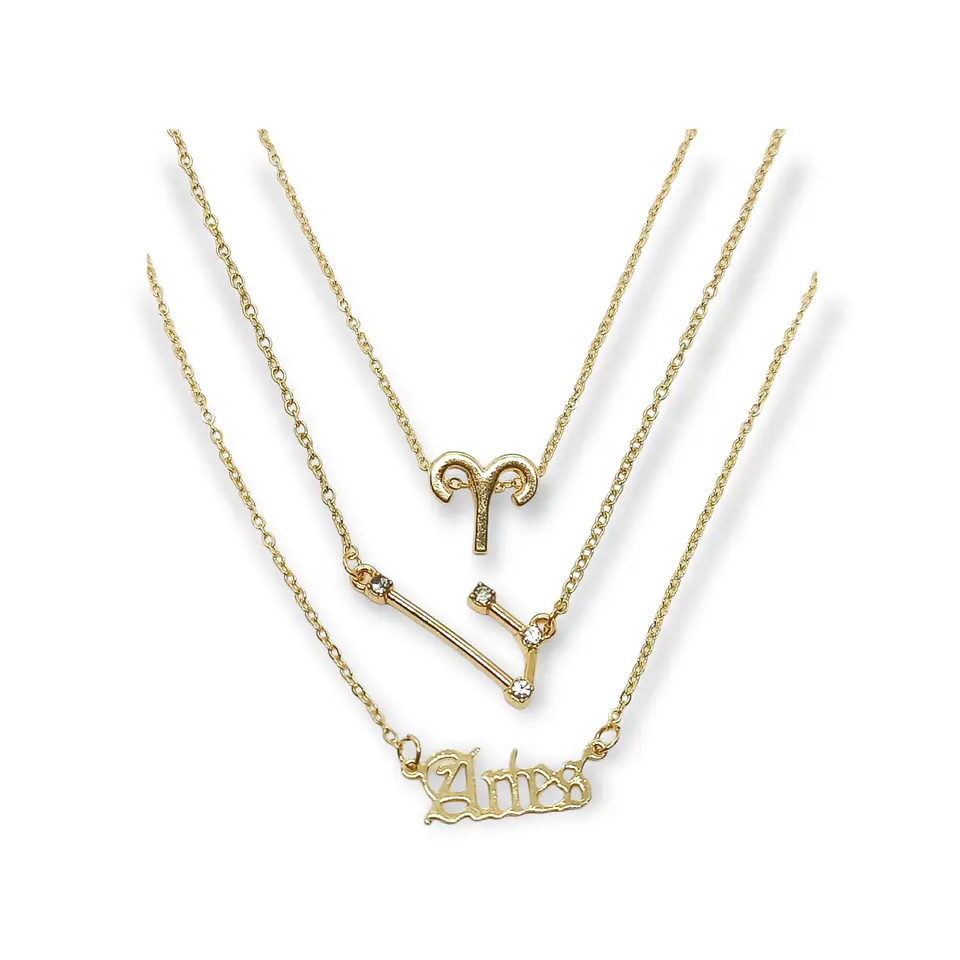 Collar Multicapa 3 En 1 Colgantes Zodiaco Constelaciones baño de oro 14kl 1