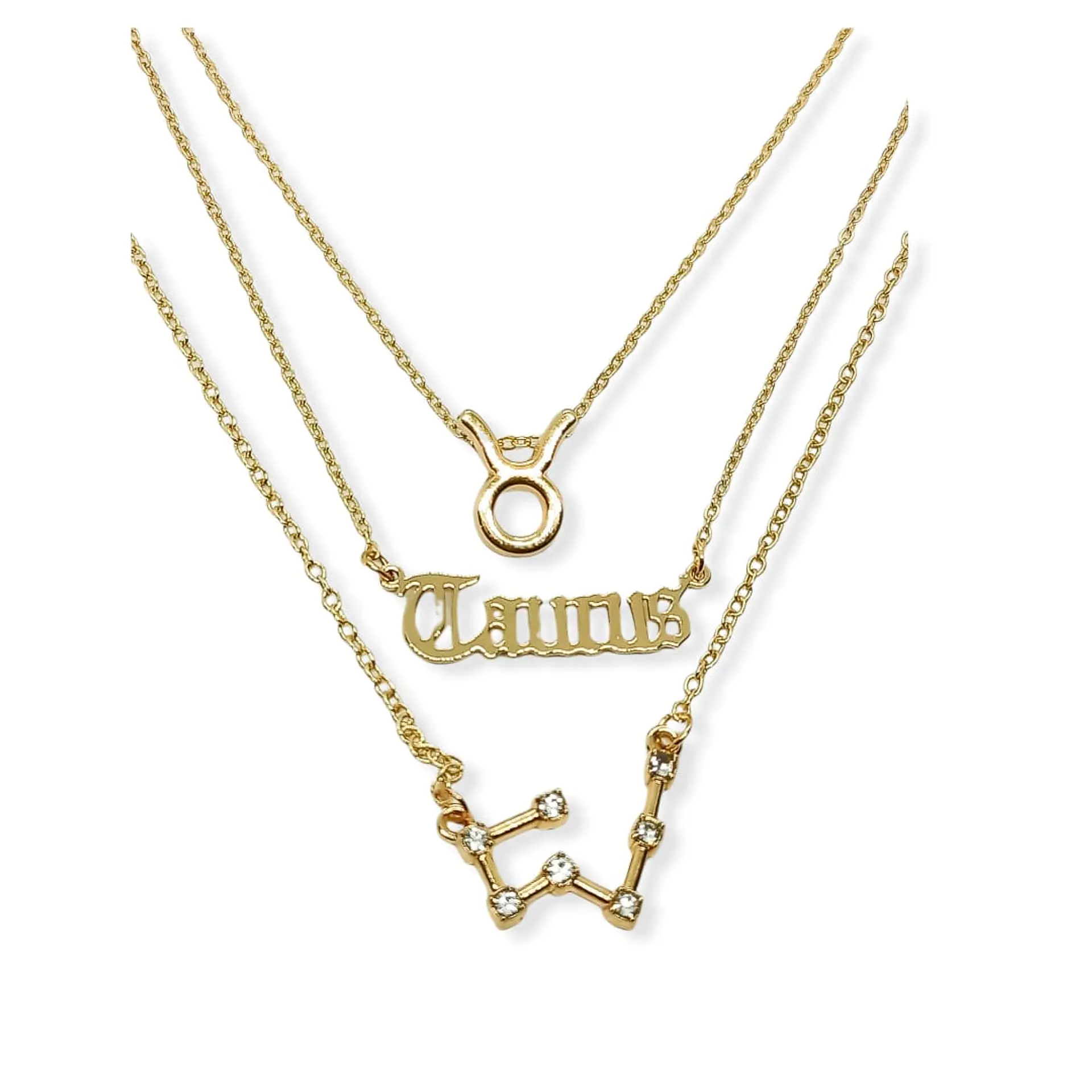 Collar Multicapa 3 En 1 Colgantes Zodiaco Constelaciones baño de oro 14kl 5