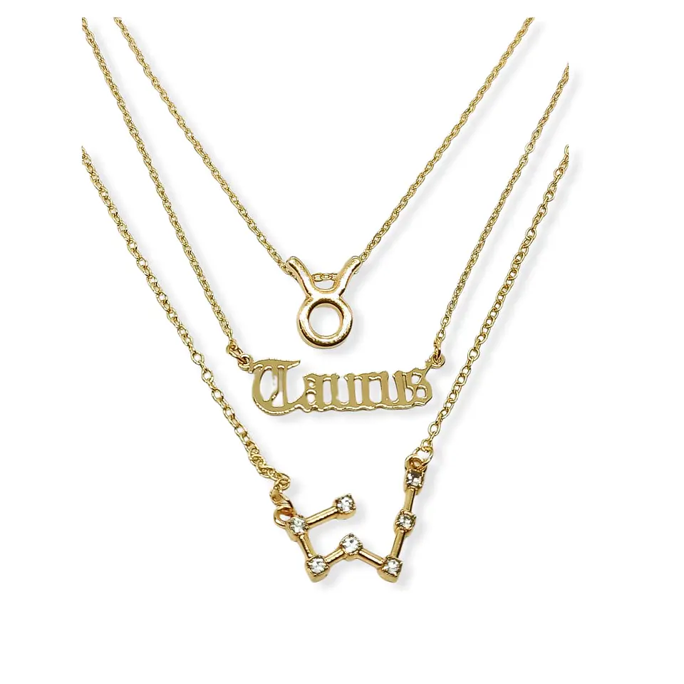Collar Multicapa 3 En 1 Colgantes Zodiaco Constelaciones baño de oro 14kl 5