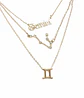 Collar Multicapa 3 En 1 Colgantes Zodiaco Constelaciones baño de oro 14kl - Miniatura 9
