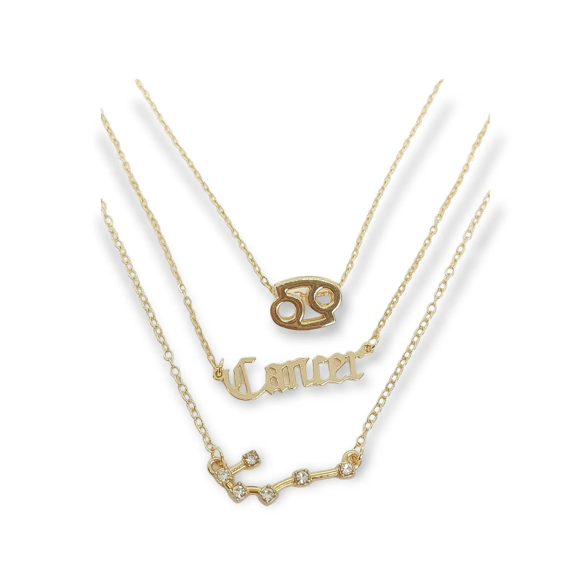Collar Multicapa 3 En 1 Colgantes Zodiaco Constelaciones baño de oro 14kl 12
