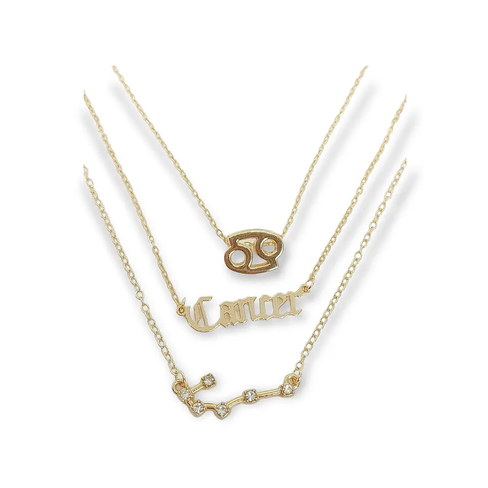 Collar Multicapa 3 En 1 Colgantes Zodiaco Constelaciones baño de oro 14kl 12