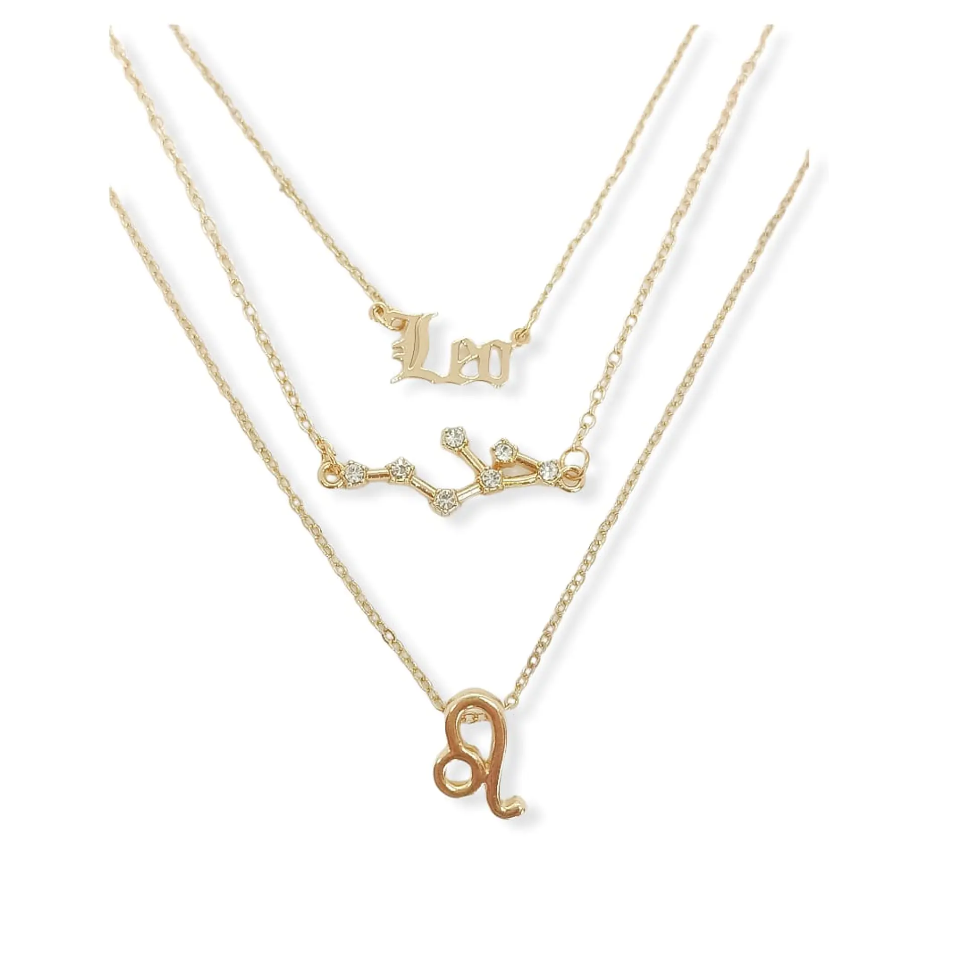 Collar Multicapa 3 En 1 Colgantes Zodiaco Constelaciones baño de oro 14kl 16