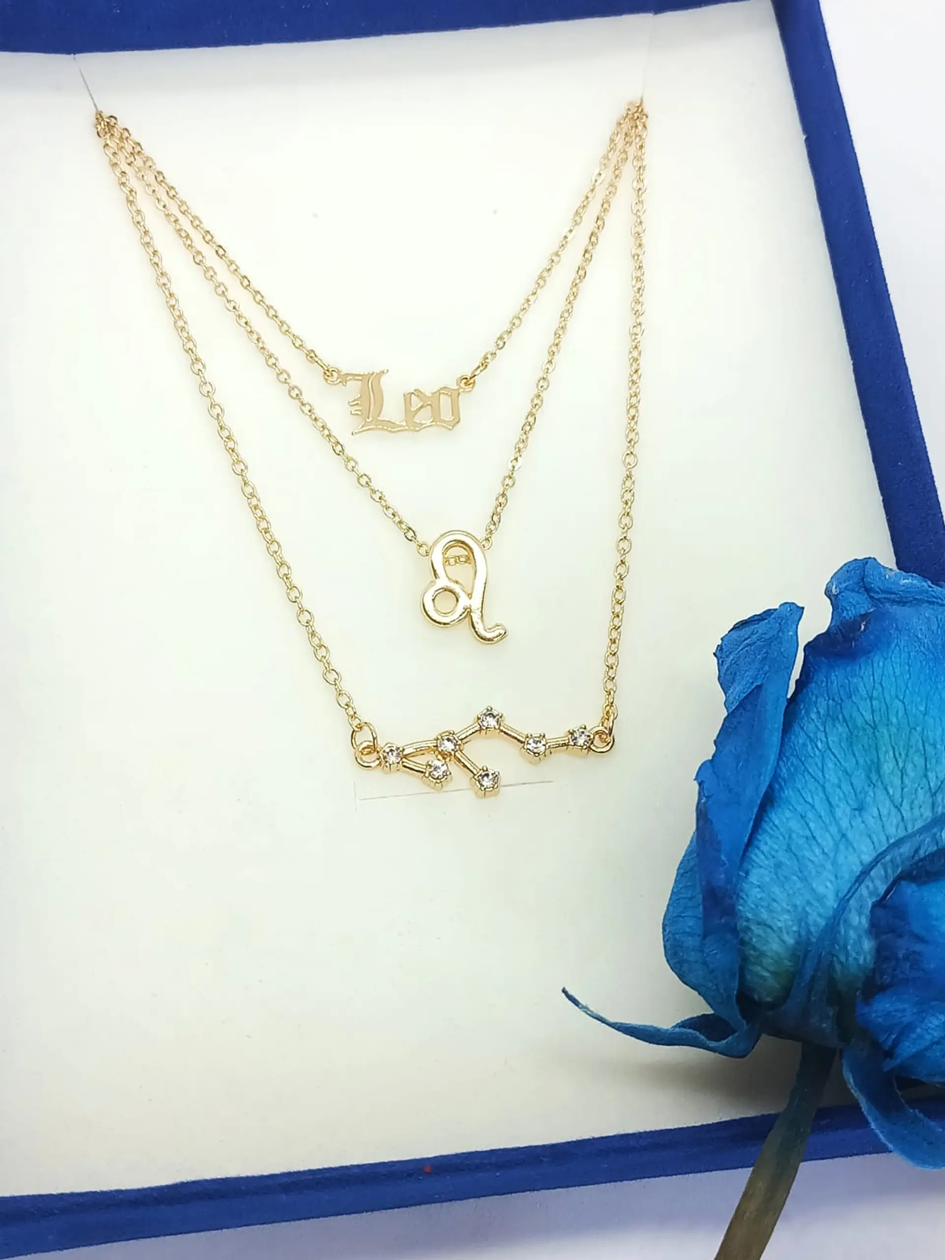 Collar Multicapa 3 En 1 Colgantes Zodiaco Constelaciones baño de oro 14kl 17