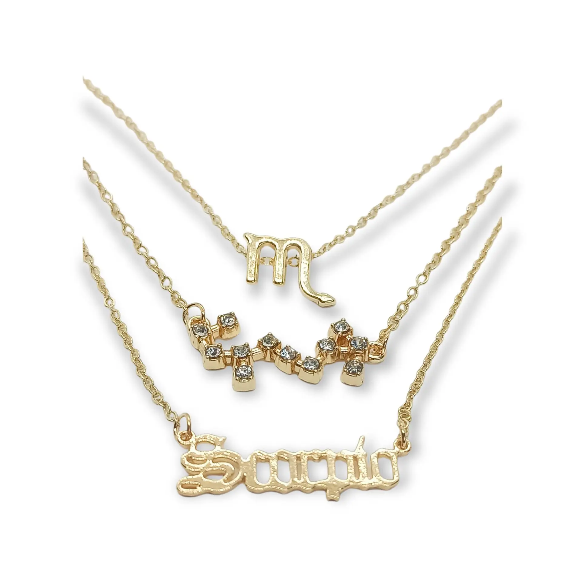 Collar Multicapa 3 En 1 Colgantes Zodiaco Constelaciones baño de oro 14kl 27