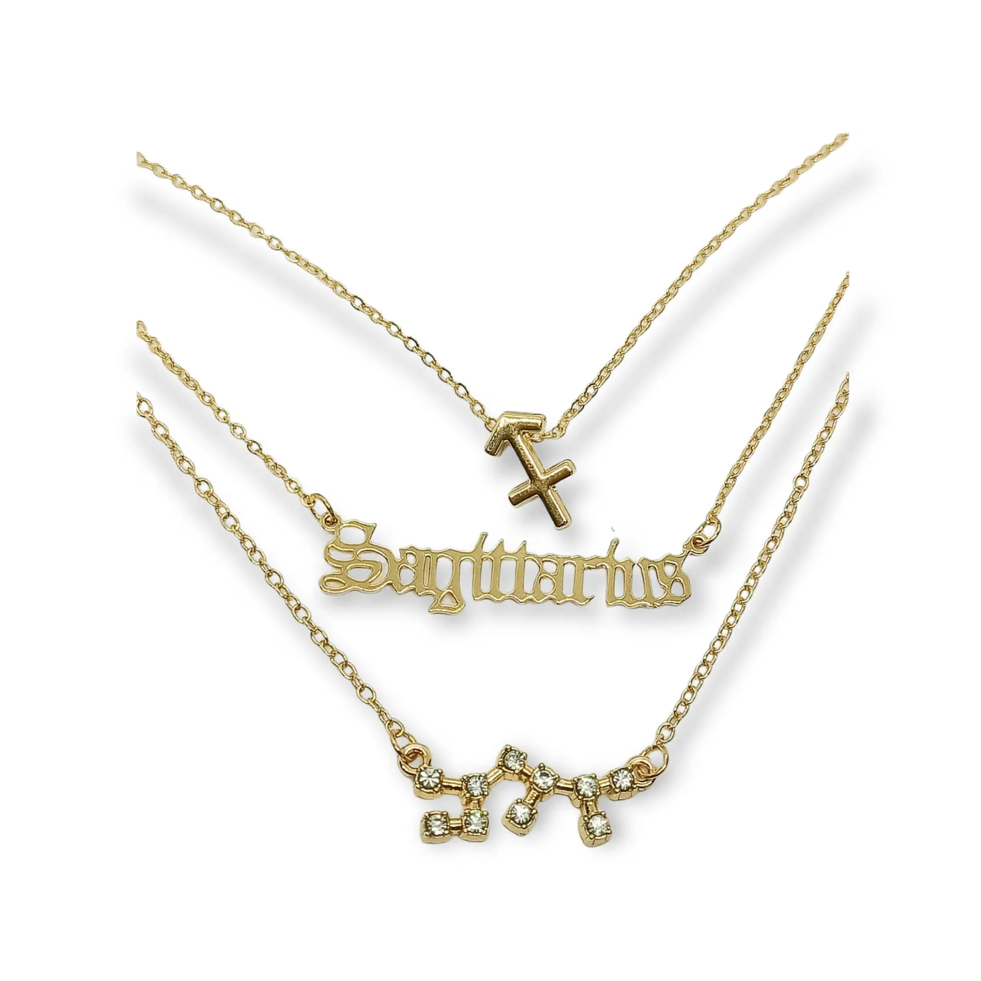 Collar Multicapa 3 En 1 Colgantes Zodiaco Constelaciones baño de oro 14kl 31