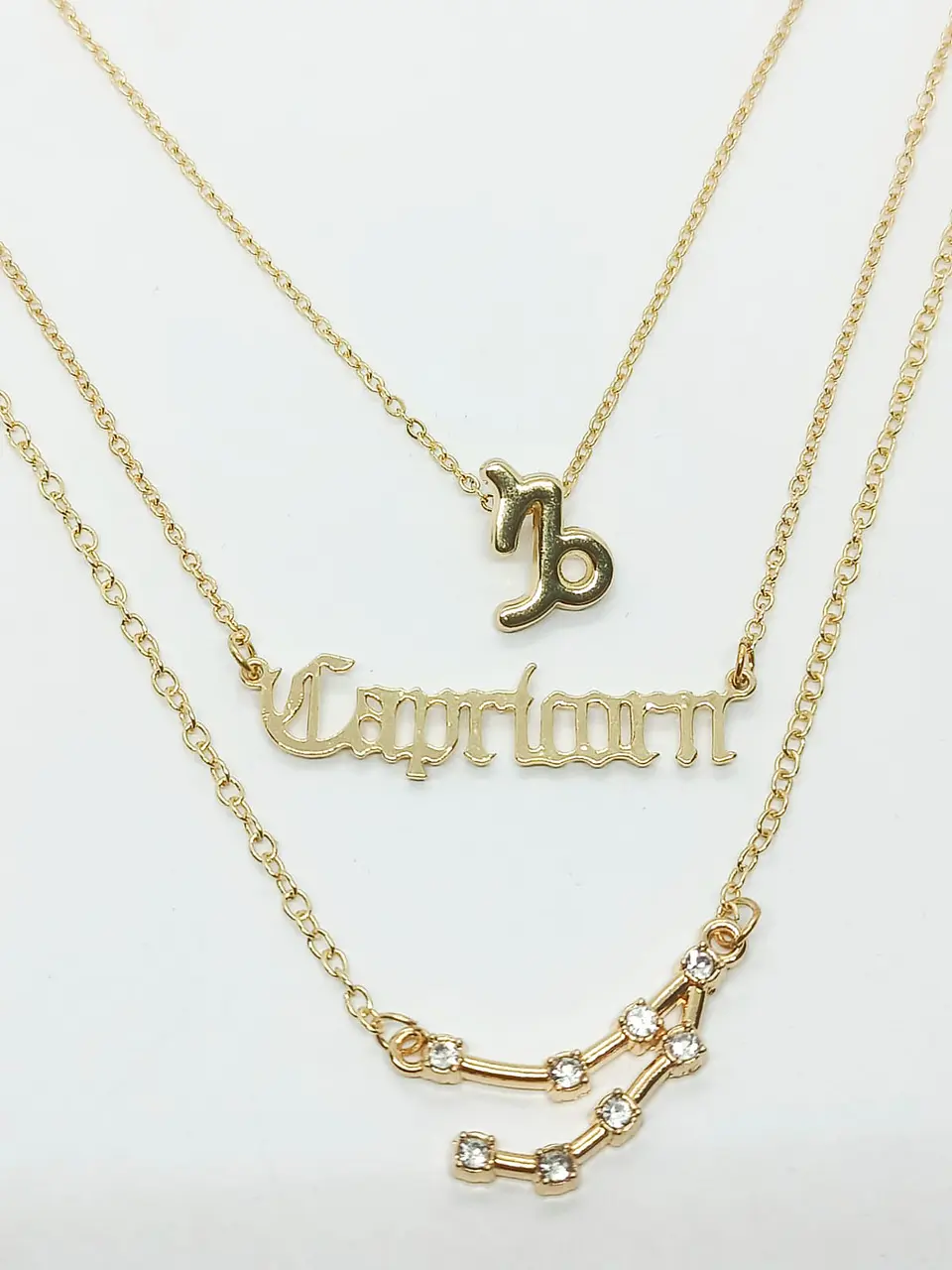 Collar Multicapa 3 En 1 Colgantes Zodiaco Constelaciones baño de oro 14kl 35