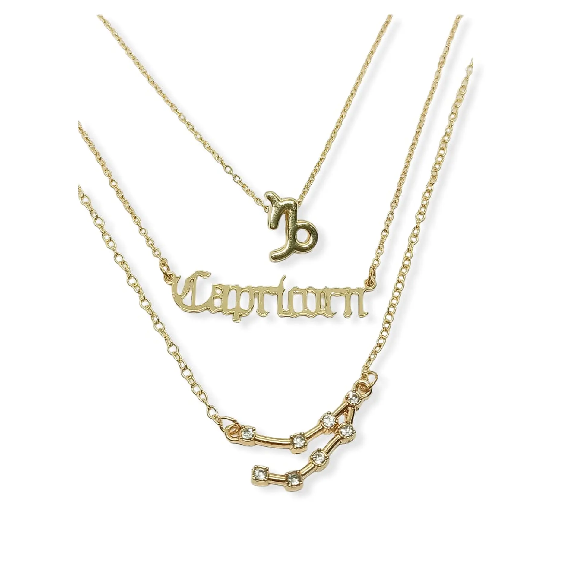 Collar Multicapa 3 En 1 Colgantes Zodiaco Constelaciones baño de oro 14kl 39