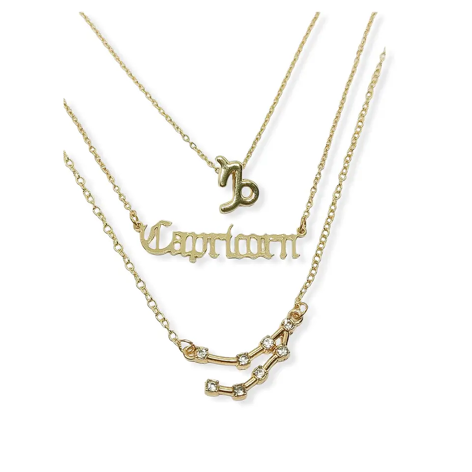 Collar Multicapa 3 En 1 Colgantes Zodiaco Constelaciones baño de oro 14kl 39