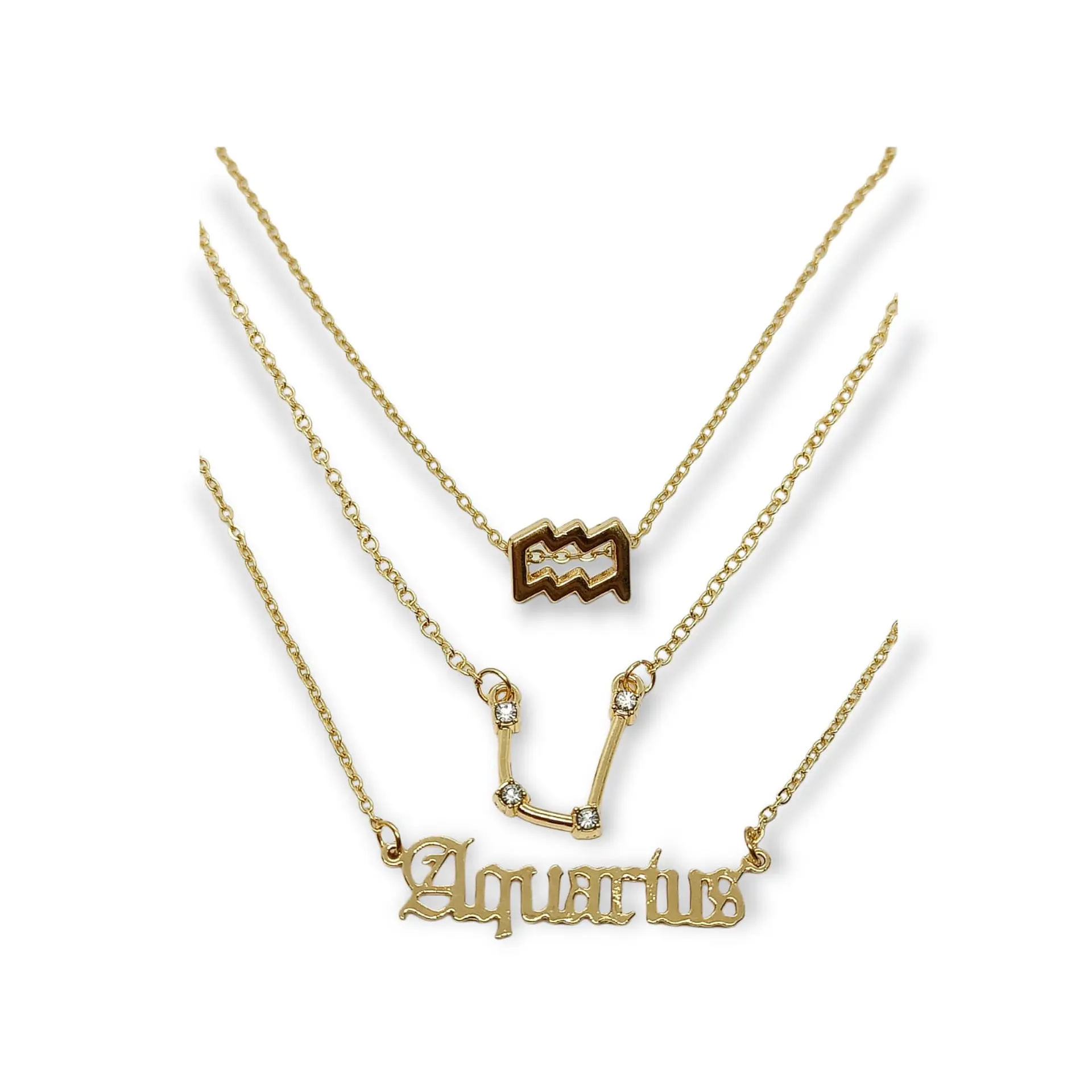 Collar Multicapa 3 En 1 Colgantes Zodiaco Constelaciones baño de oro 14kl 41