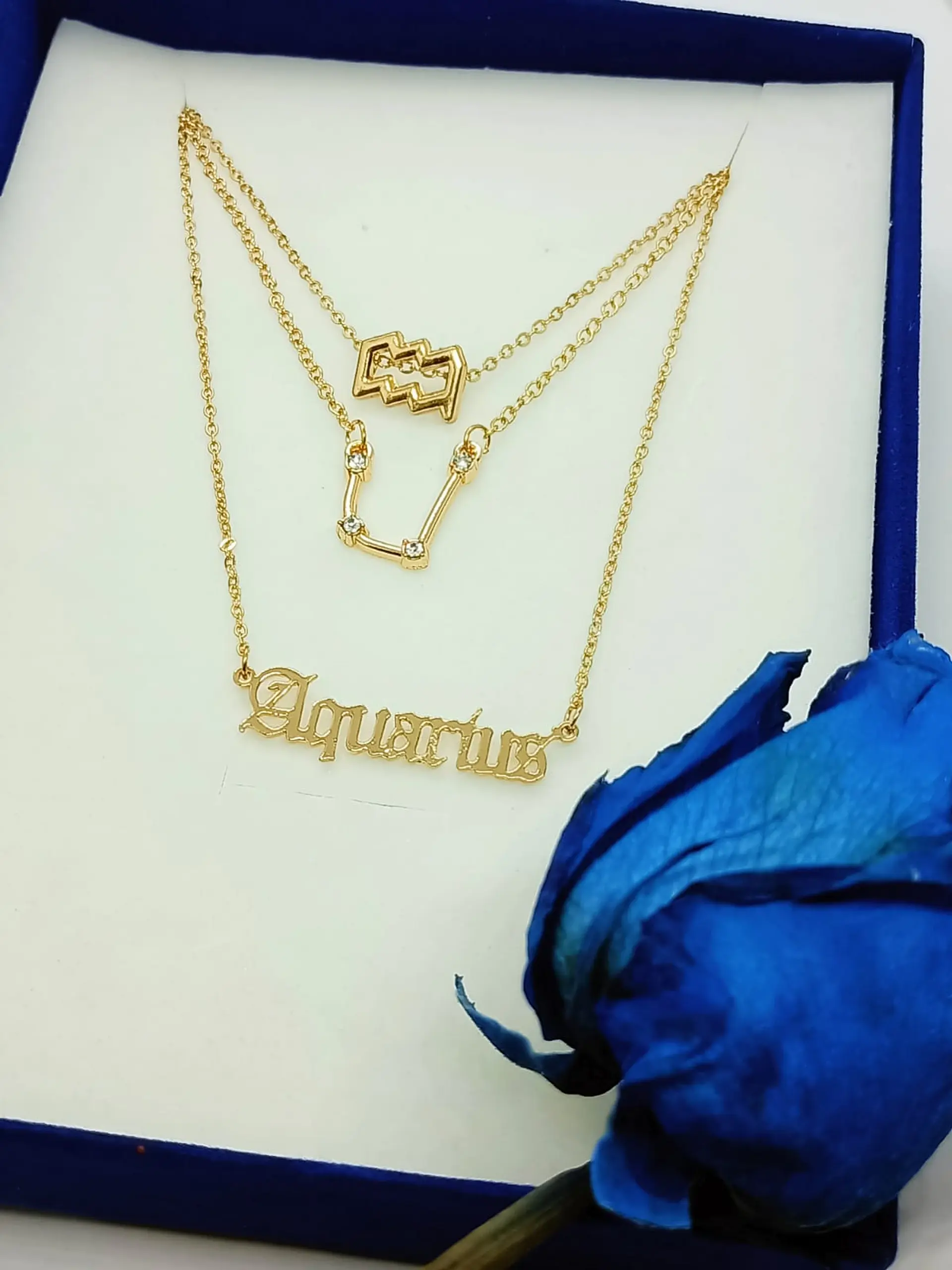 Collar Multicapa 3 En 1 Colgantes Zodiaco Constelaciones baño de oro 14kl 42
