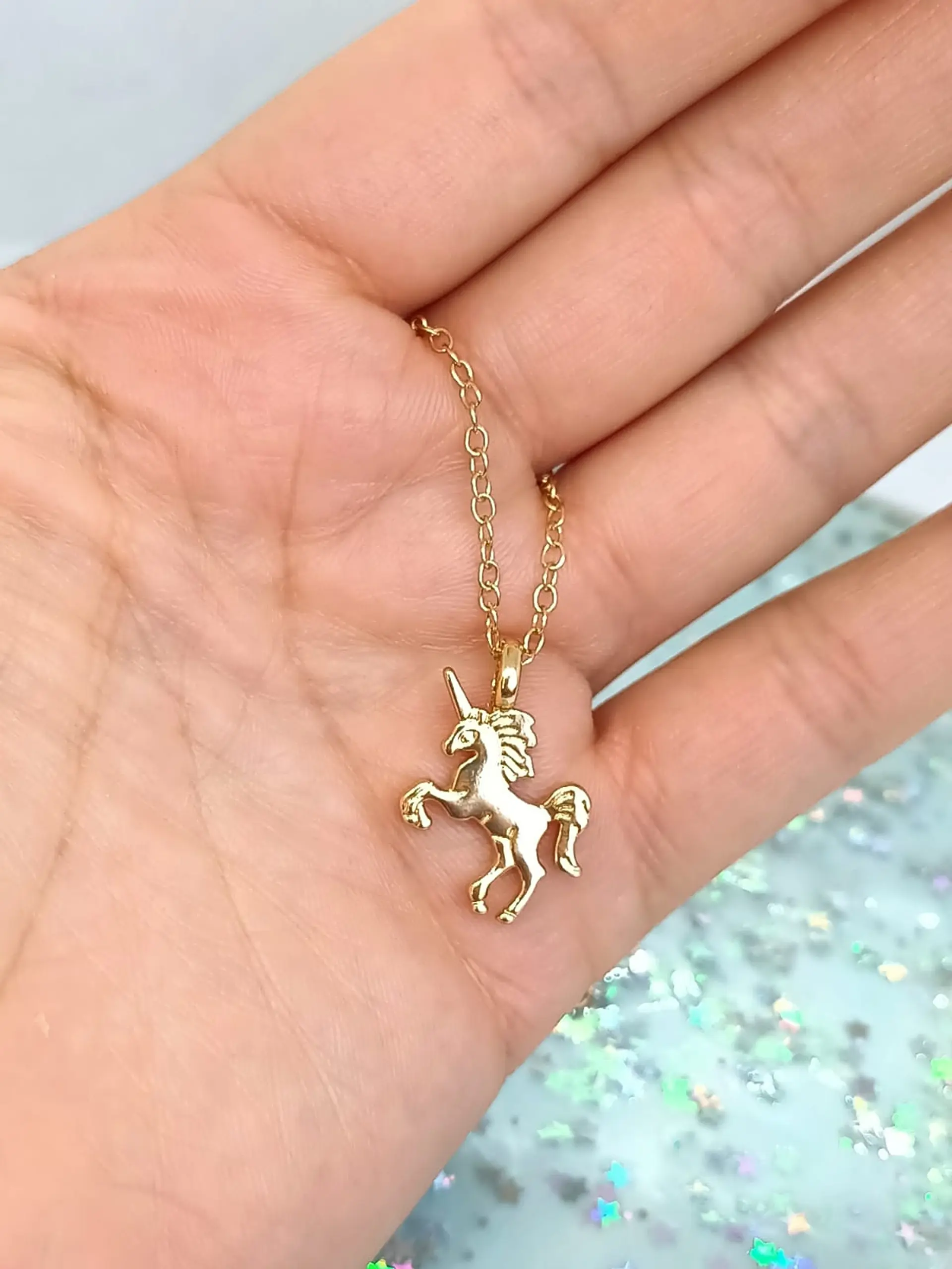 Colgante Unicornio Plateado Dorado baño de oro Niñas Mujeres 15