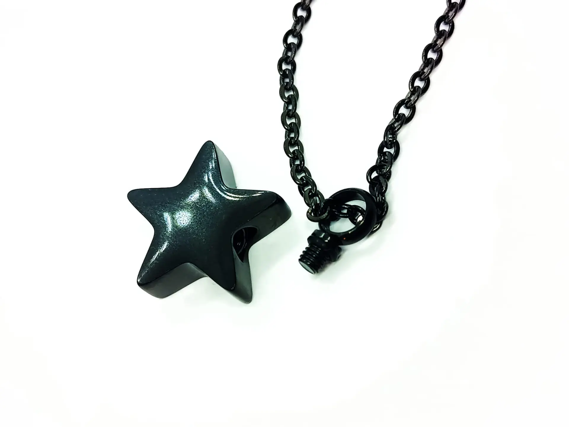 Cadena Colgante Urna Cremacion Estrella Plateada o negra  hipoalergénico con set para verter las cenizas 5