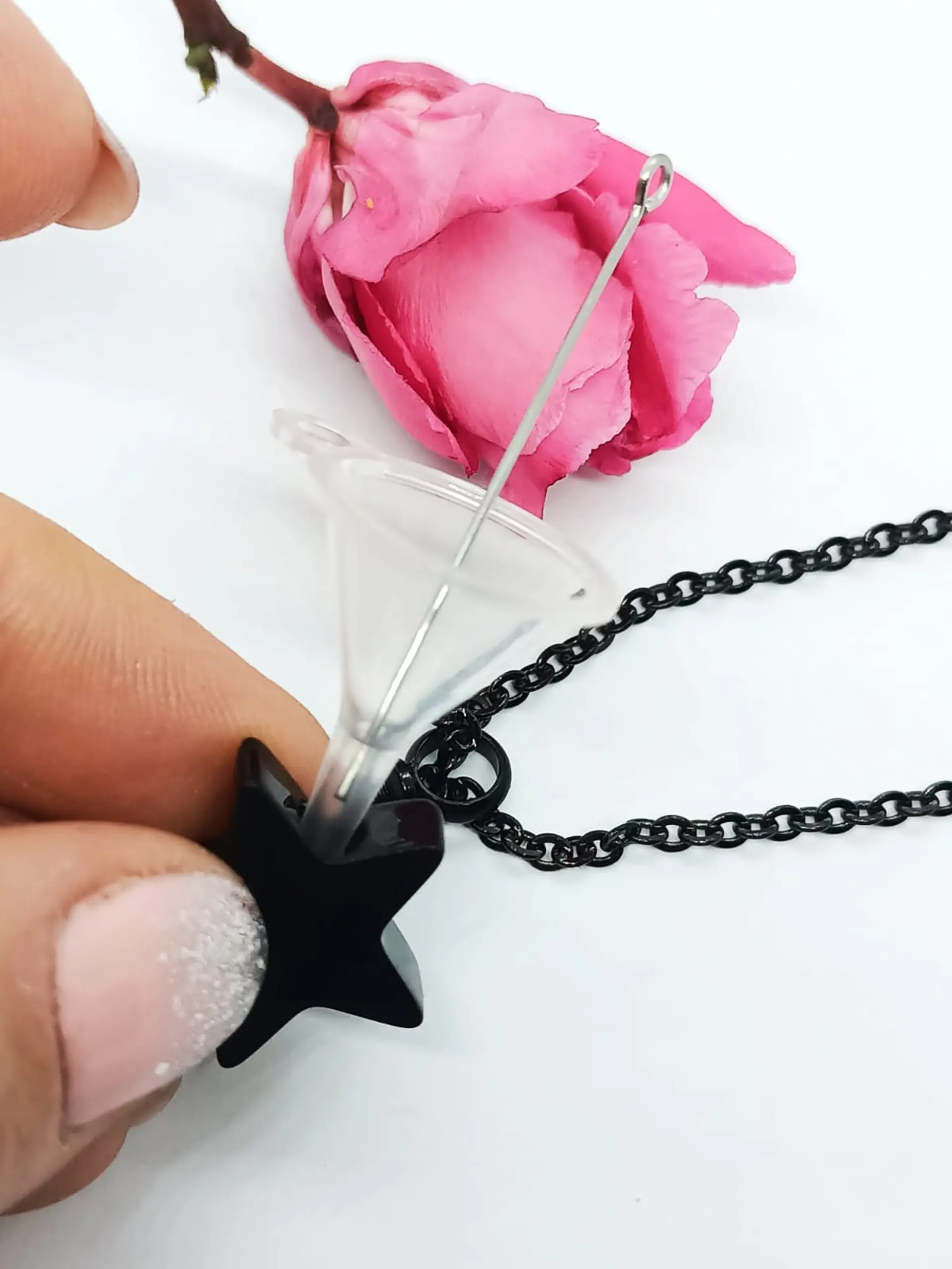 Cadena Colgante Urna Cremacion Estrella Plateada o negra  hipoalergénico con set para verter las cenizas 6