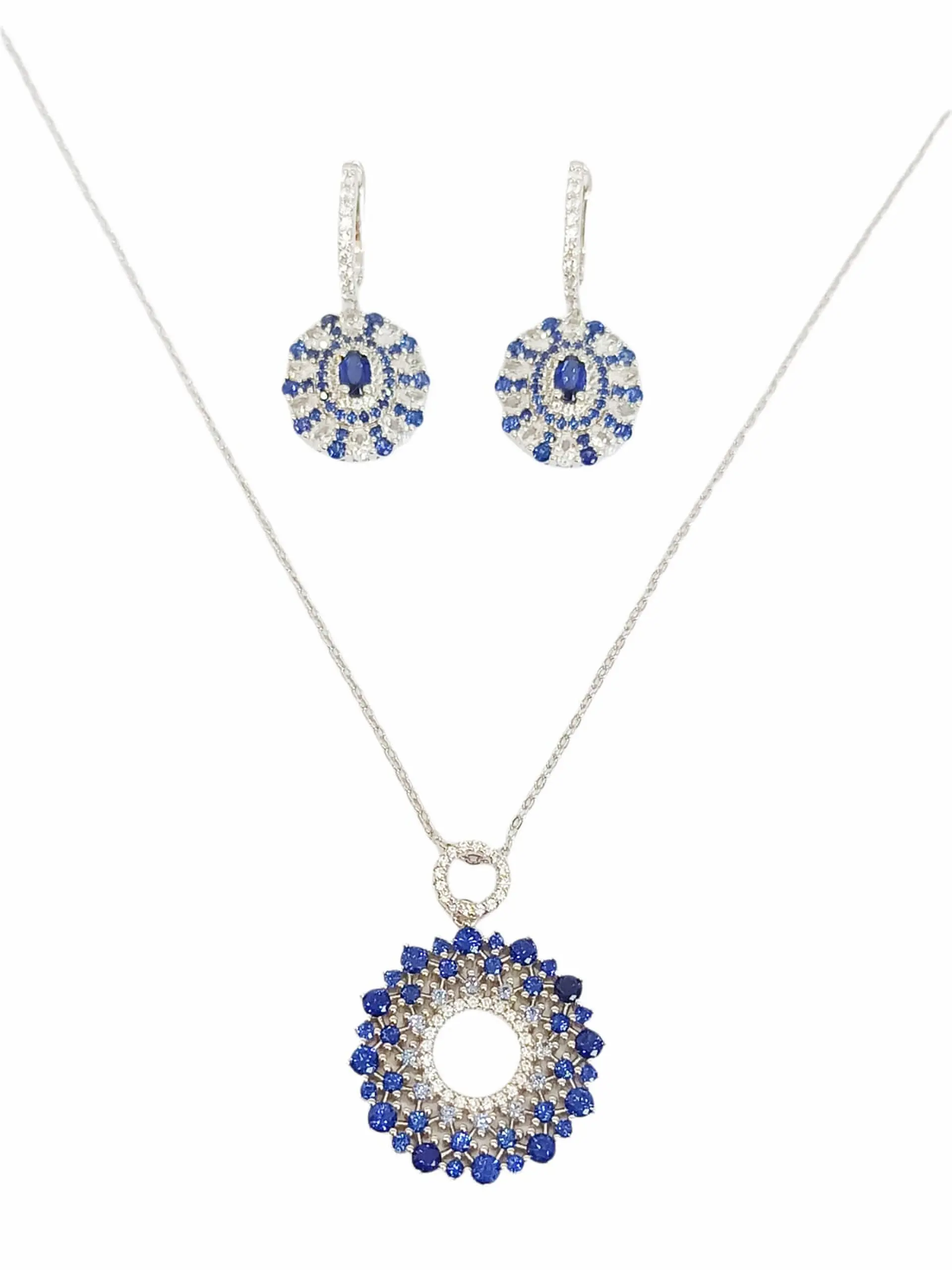 Set Collar Joya Zafiro Azul Aros Plata 925 Gema Saphire Blue 1