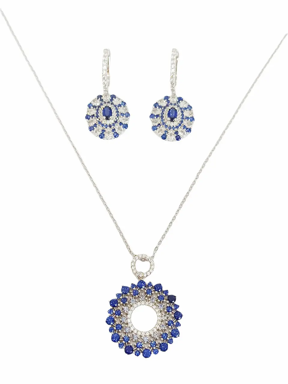 Set Collar Joya Zafiro Azul Aros Plata 925 Gema Saphire Blue 1