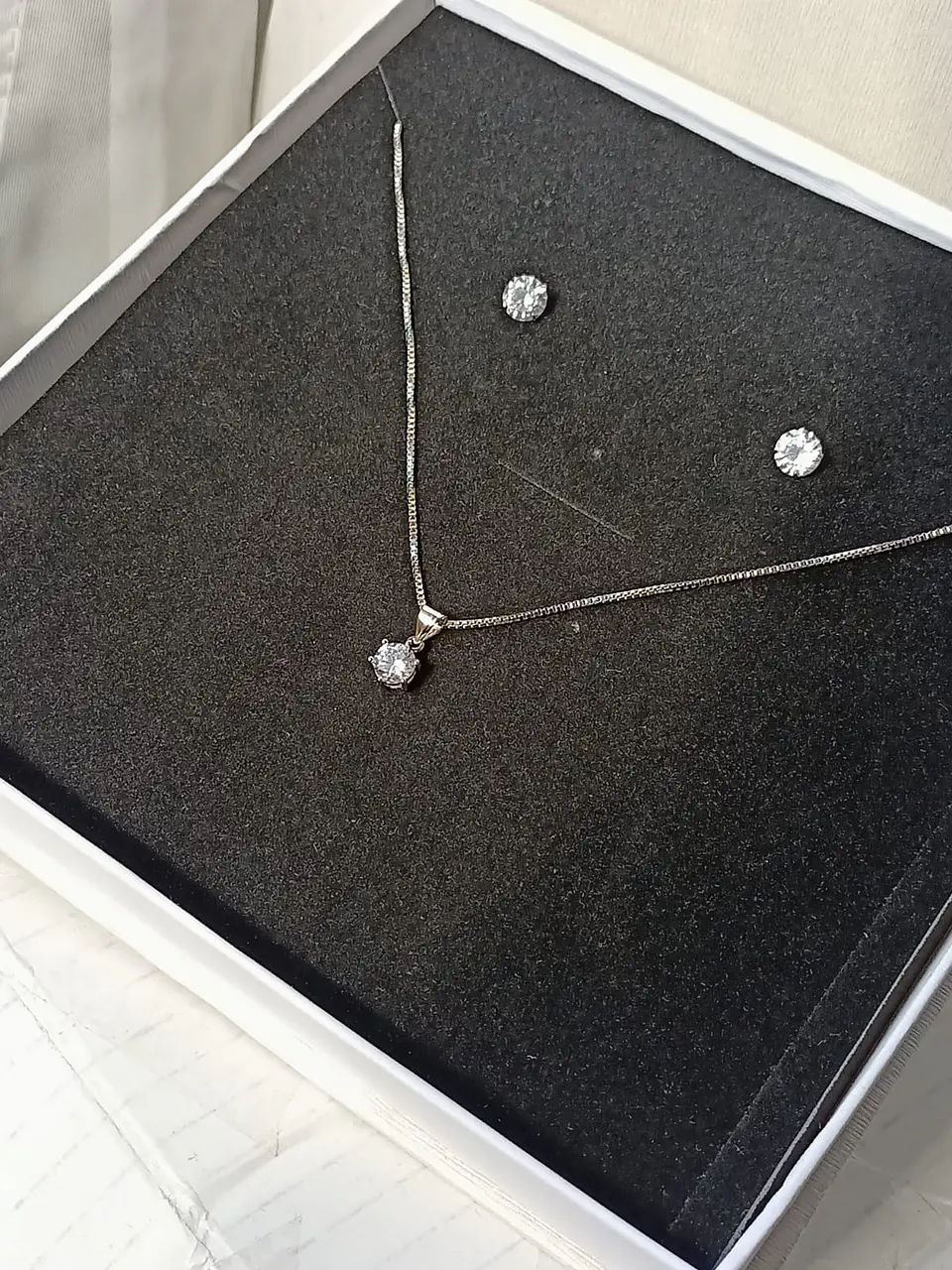 Set Conjunto Cadena Veneciana Aro Punto De Luz Plata Sublime 8