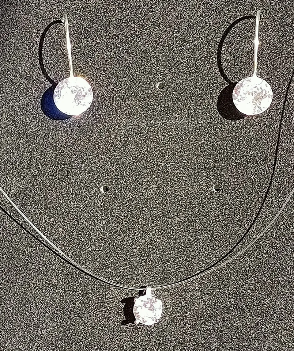 Set Conjunto Collar Nylon Argolla Punto De Luz Plata 925 3