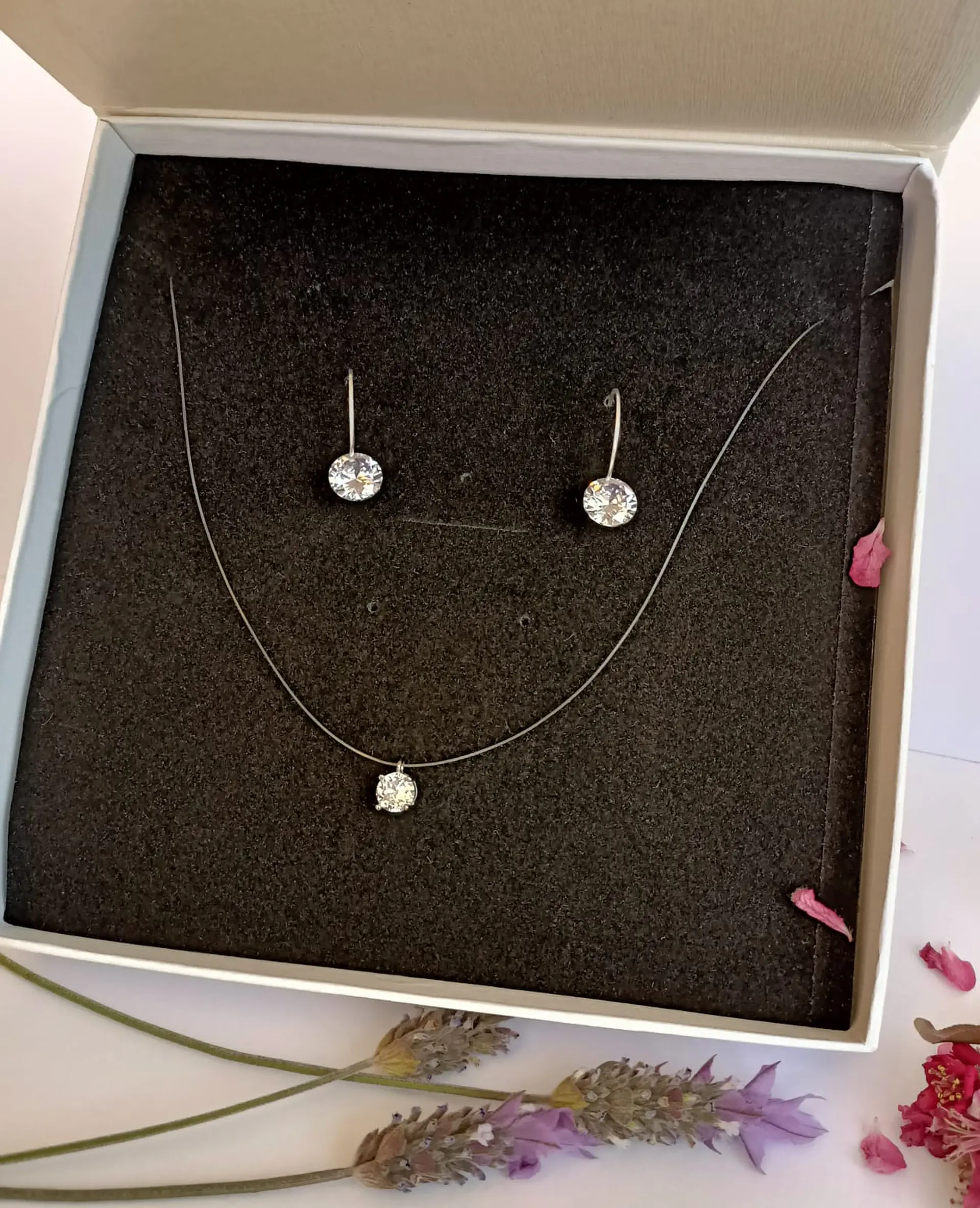 Set Conjunto Collar Nylon Argolla Punto De Luz Plata 925 7