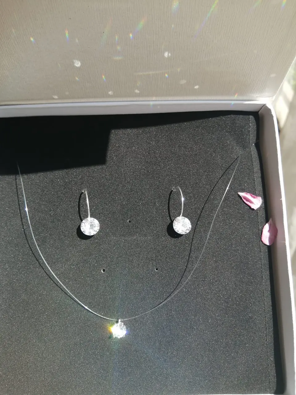 Set Conjunto Collar Nylon Argolla Punto De Luz Plata 925 8