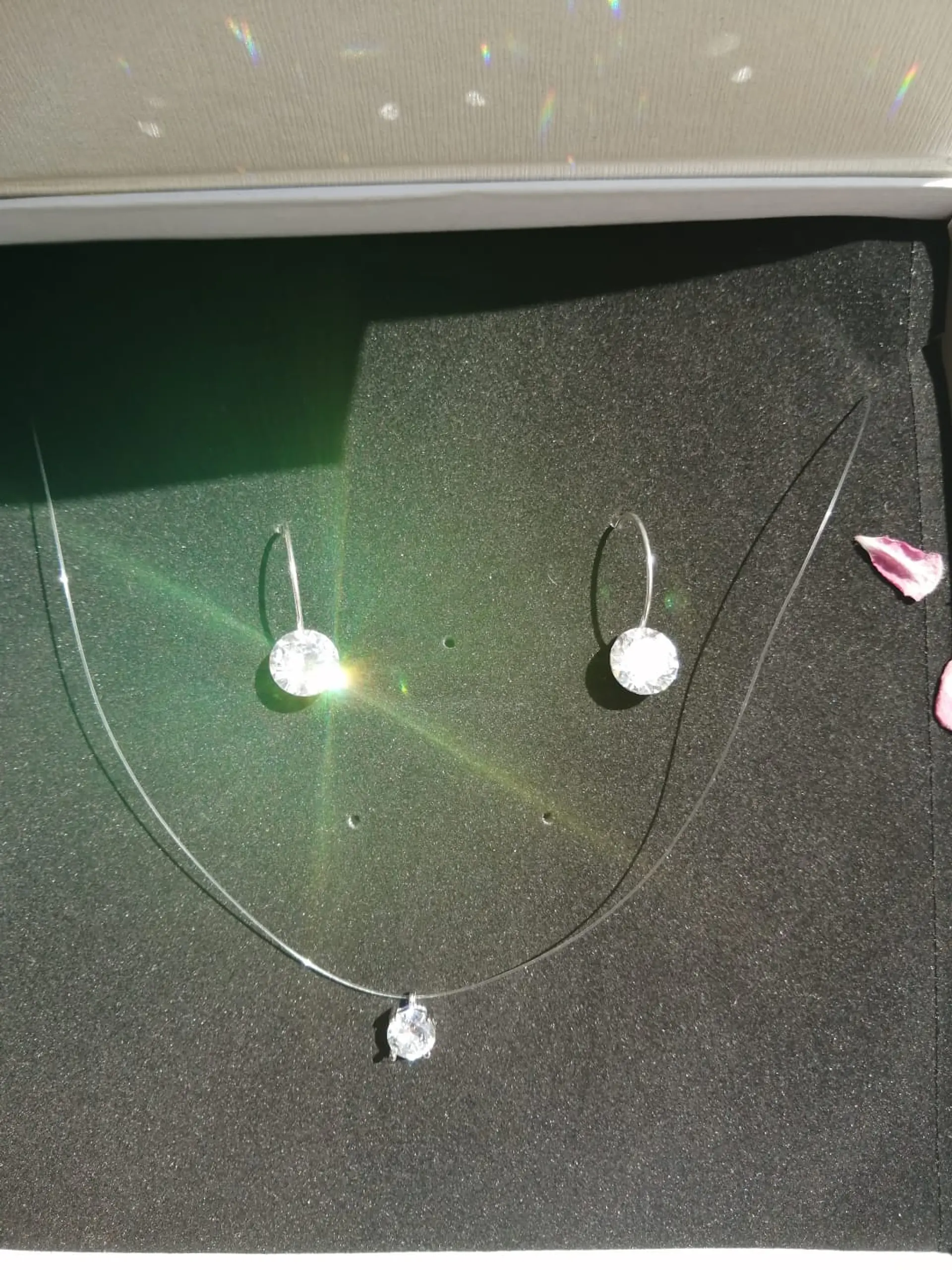 Set Conjunto Collar Nylon Argolla Punto De Luz Plata 925 9