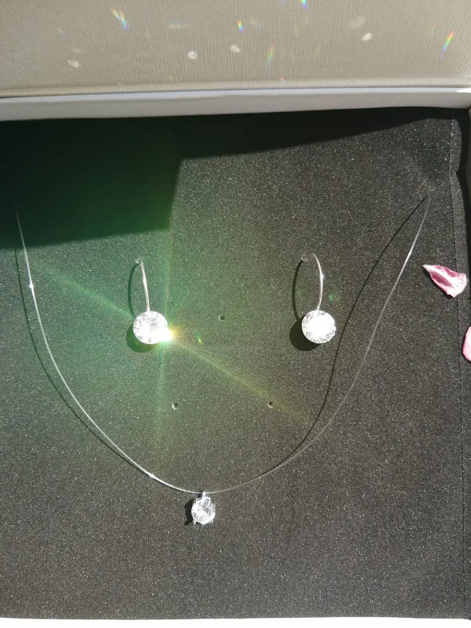 Set Conjunto Collar Nylon Argolla Punto De Luz Plata 925 9