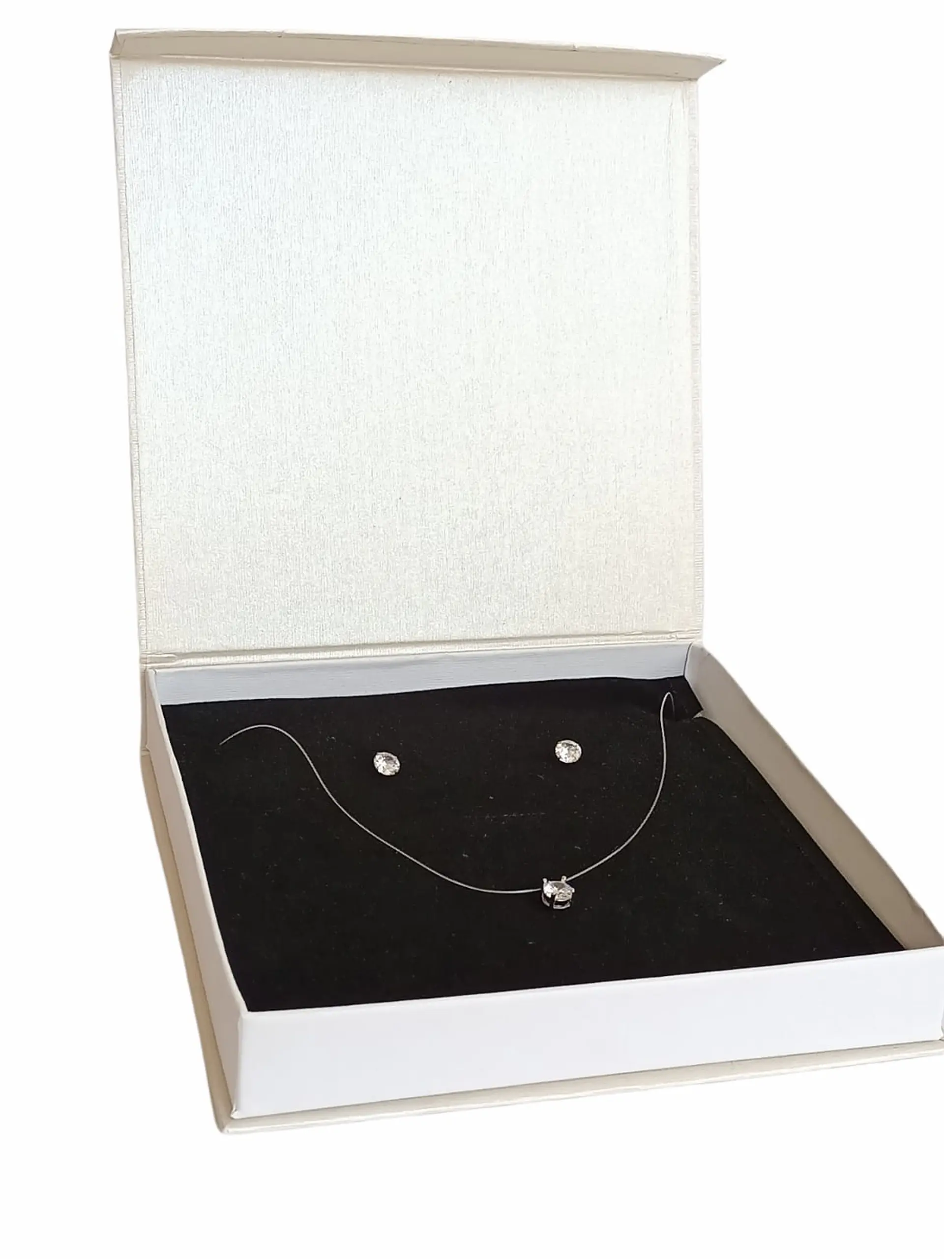 Set Conjunto Collar Nylon Aros Punto De Luz 9mm Plata 925 1
