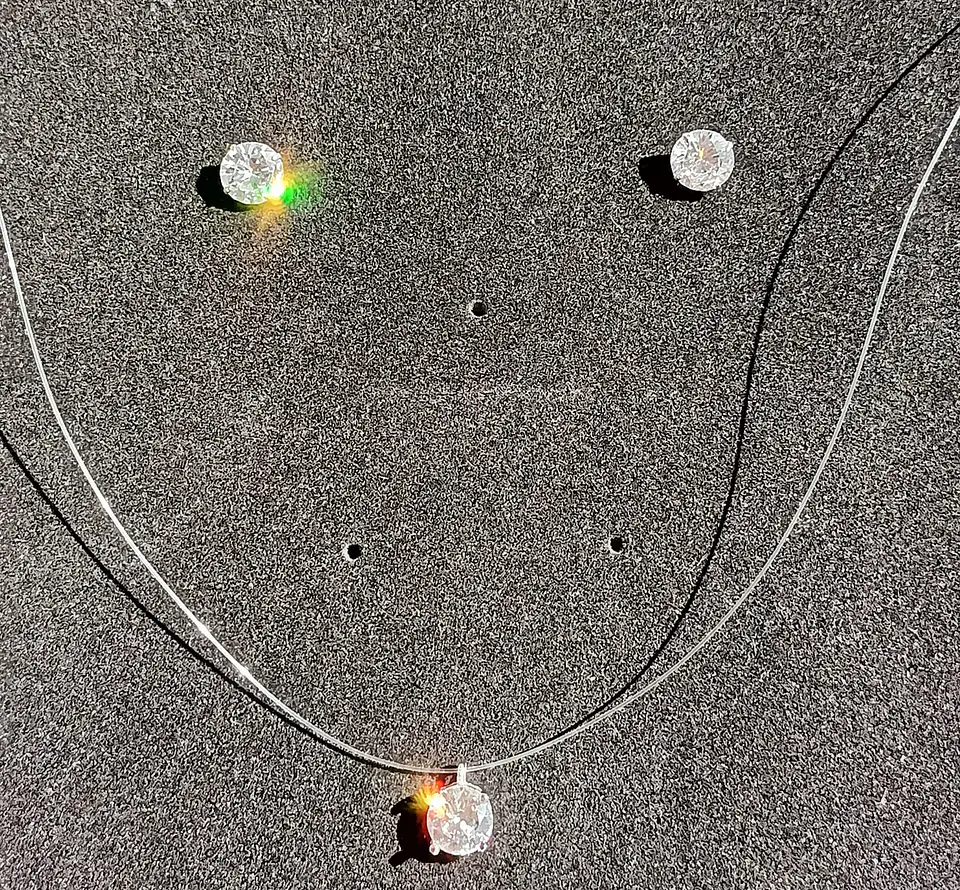 Set Conjunto Collar Nylon Aros Punto De Luz 9mm Plata 925 4