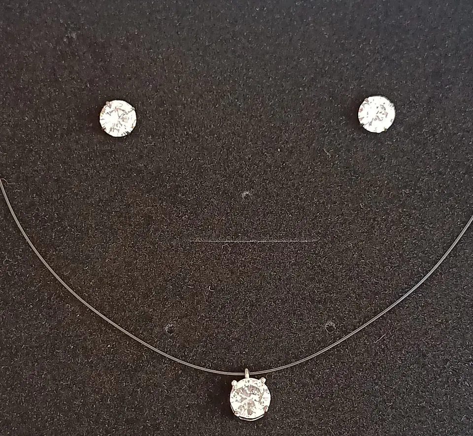 Set Conjunto Collar Nylon Aros Punto De Luz 9mm Plata 925 5